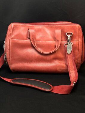 Mancini Red Leather Briefcase/Laptop Bag/Carry-on Bag 10" x 18" **High Quality**